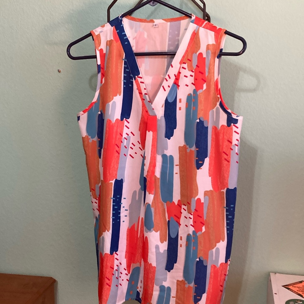 Colorful Sleeveless V-Neck Dress